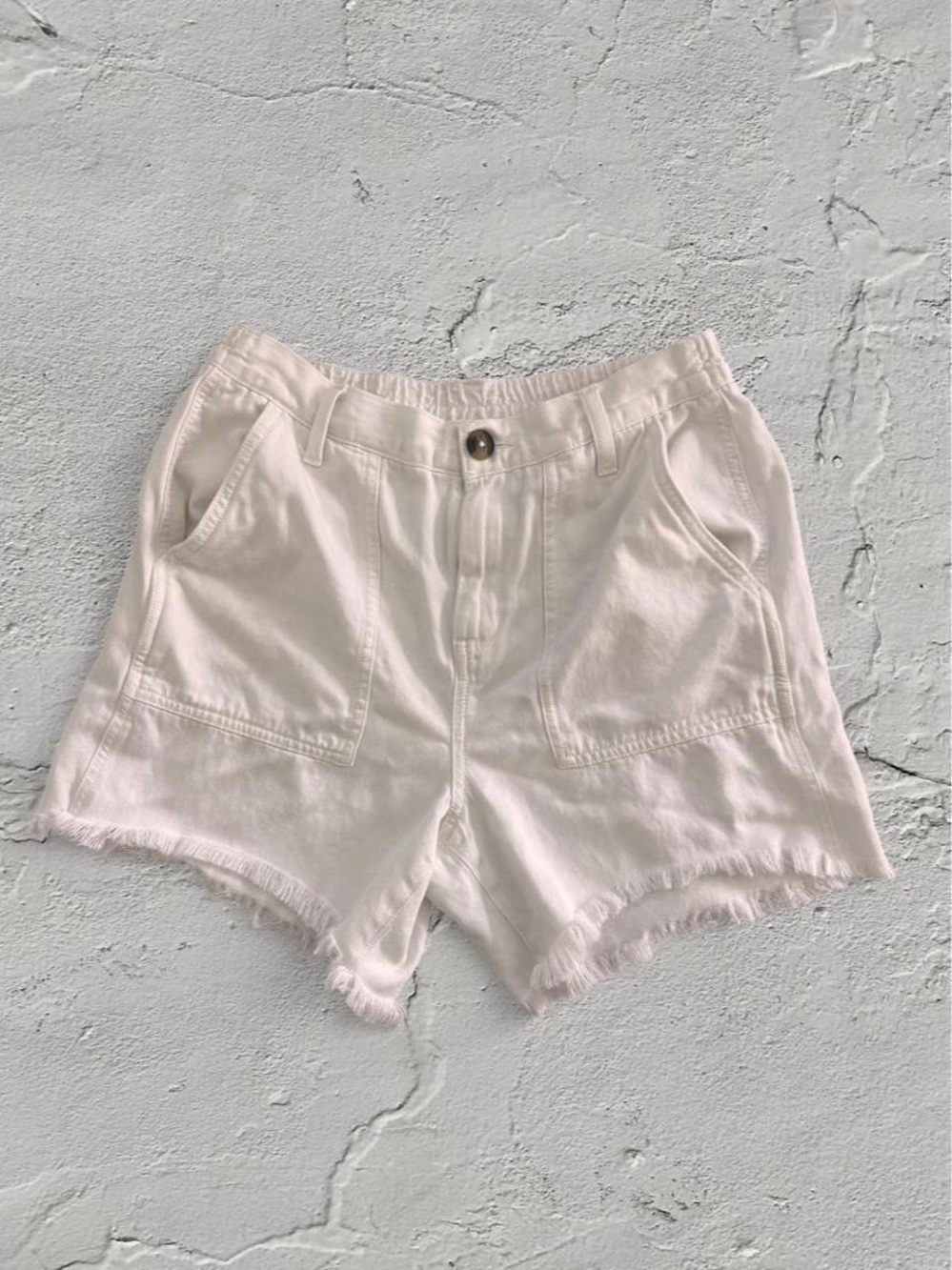aerie Cream High-Waist Frayed Hem Cotton Shorts